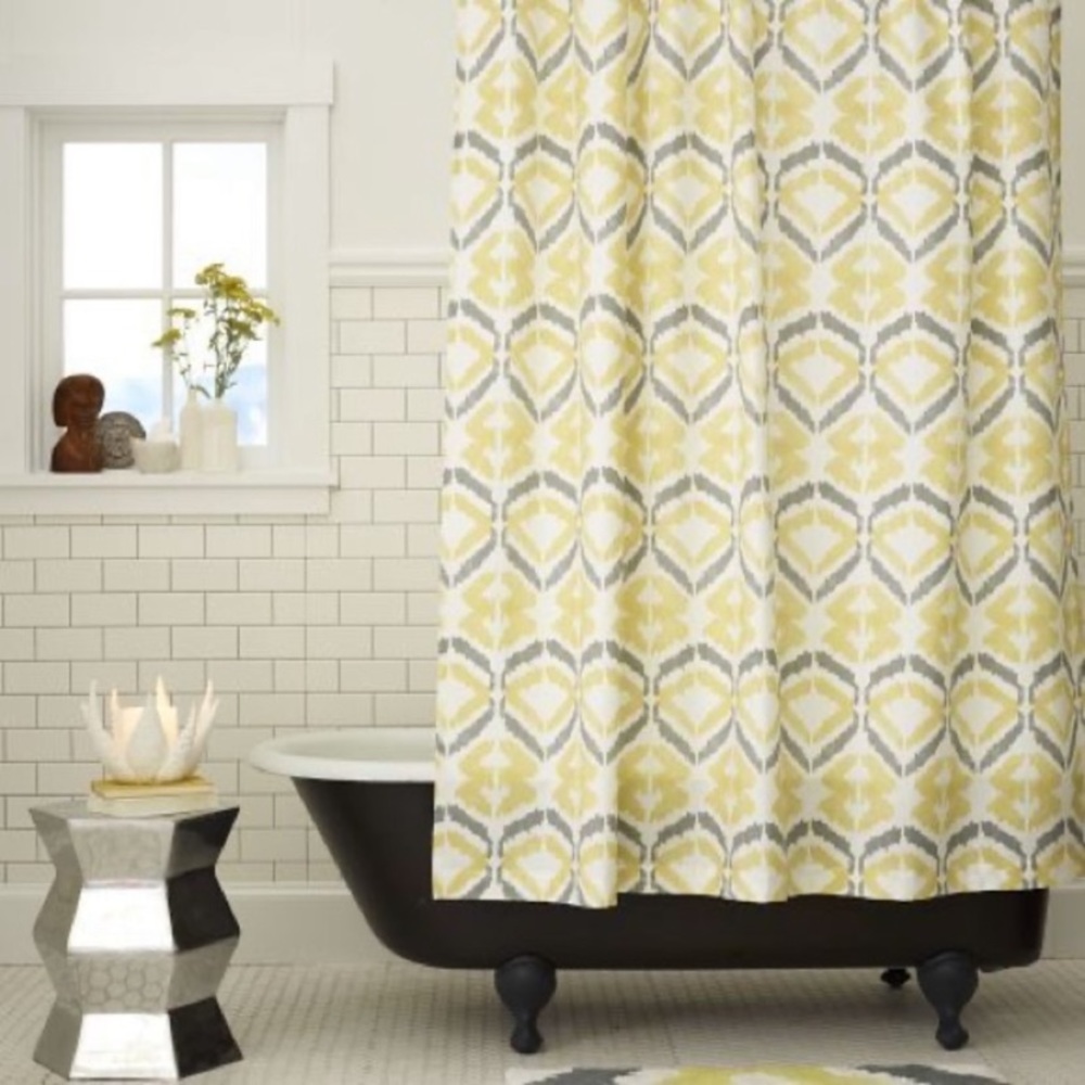 West Elm Ikat Shower Curtain and bath mat